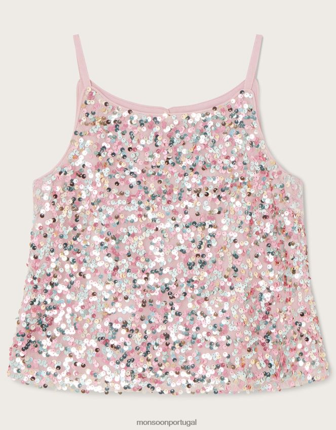 roupas blusa de tiras de lantejoulas disco verdade Monsoon garota rosa RPLH8F1608