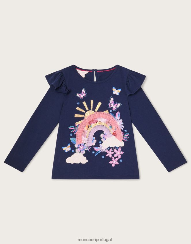 roupas blusa manga longa arco íris Monsoon garota azul-marinho) RPLH8F1620