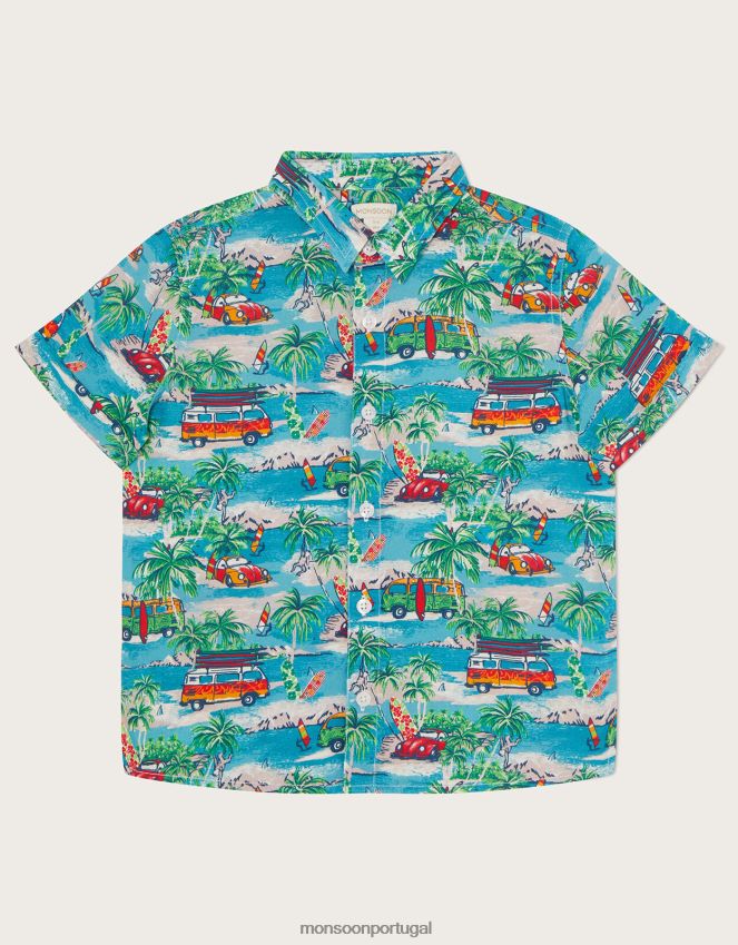 roupas camisa casual ilustrada para campervan Monsoon garoto azul RPLH8F2276