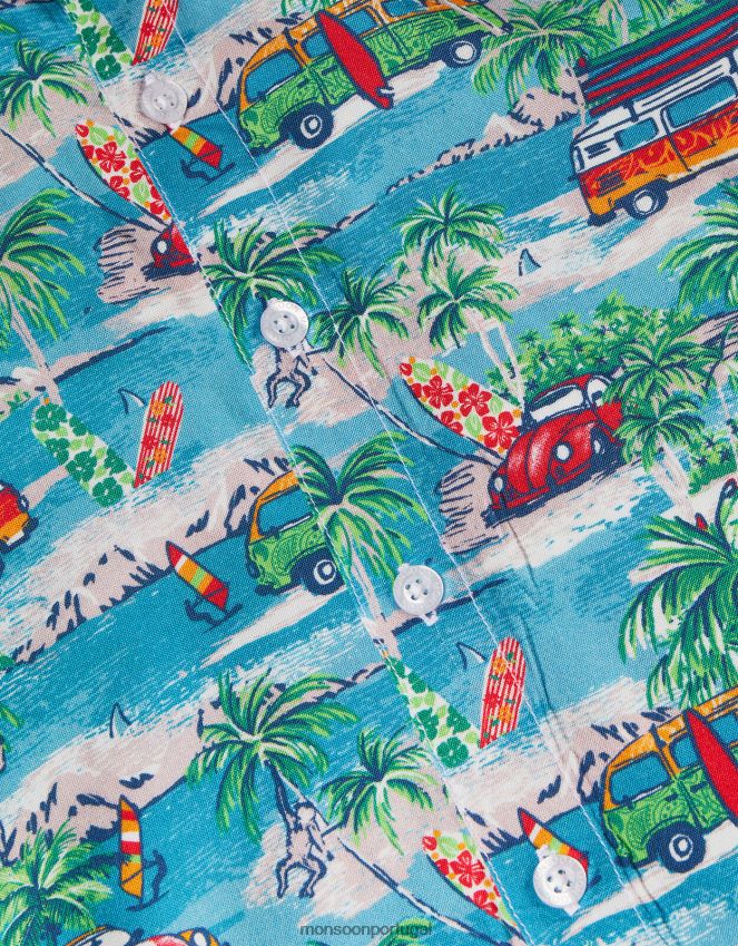 roupas camisa casual ilustrada para campervan Monsoon garoto azul RPLH8F2276