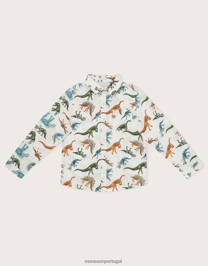 roupas camisa de bolso de dinossauro Monsoon garoto marfim RPLH8F2195