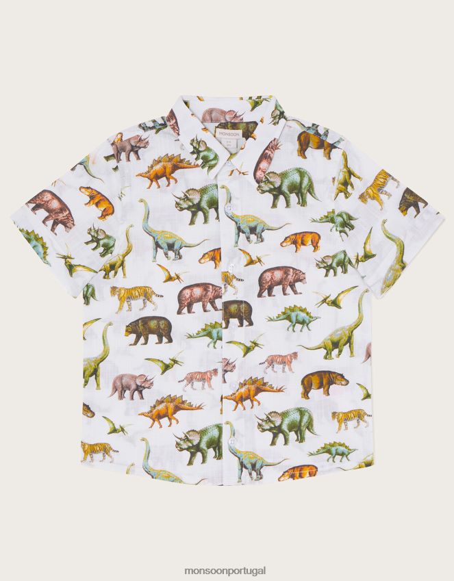 roupas camisa safari com estampa de dinossauro Monsoon garoto marfim RPLH8F2282