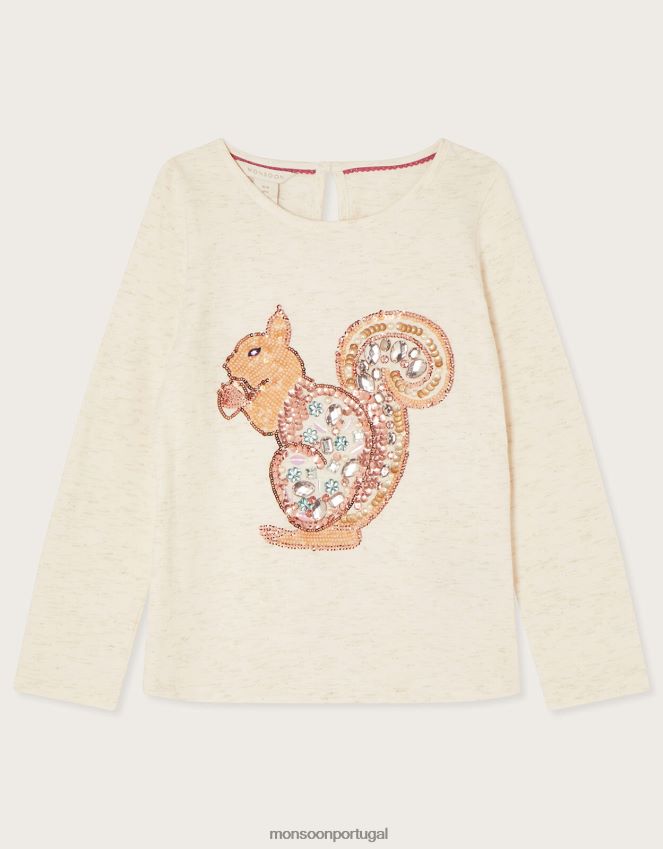 roupas camiseta manga longa esquilo Monsoon garota marfim RPLH8F1642