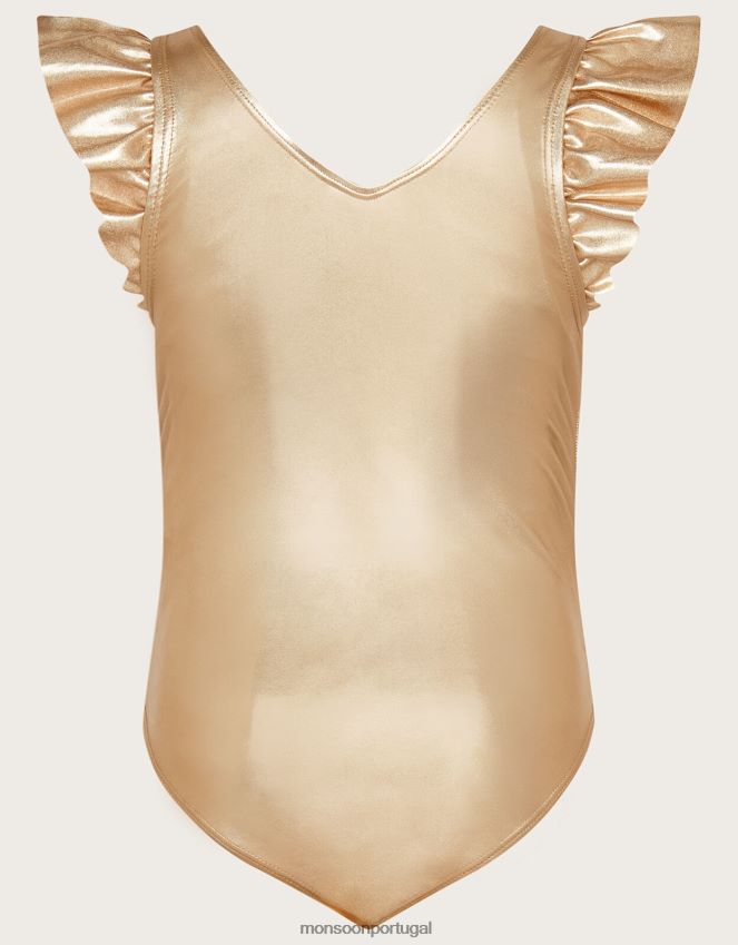 roupas collant de manga com babados da terra das maravilhas Monsoon garota ouro RPLH8F1720