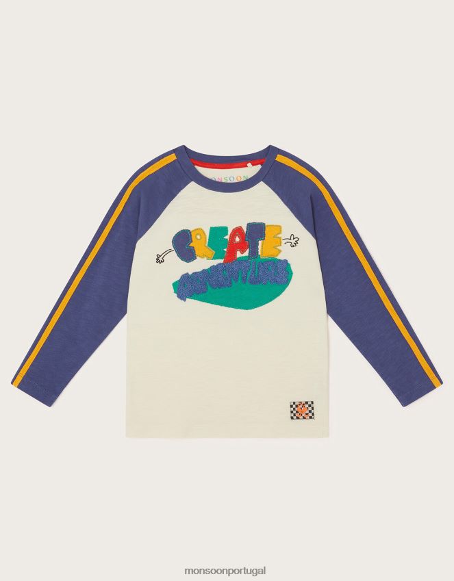roupas crie camiseta listrada de aventura Monsoon garoto marfim RPLH8F2193