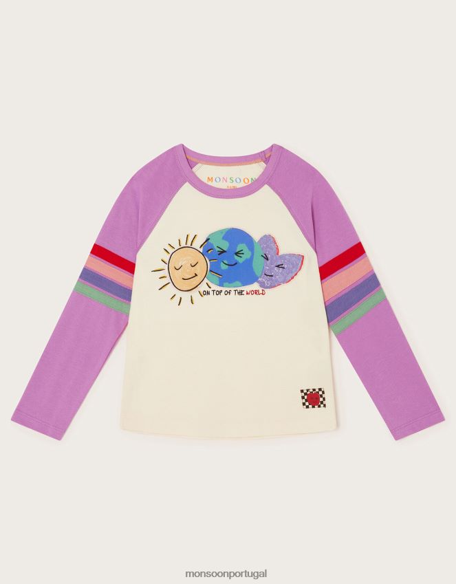 roupas no topo da camiseta raglan do mundo Monsoon garota marfim RPLH8F1595