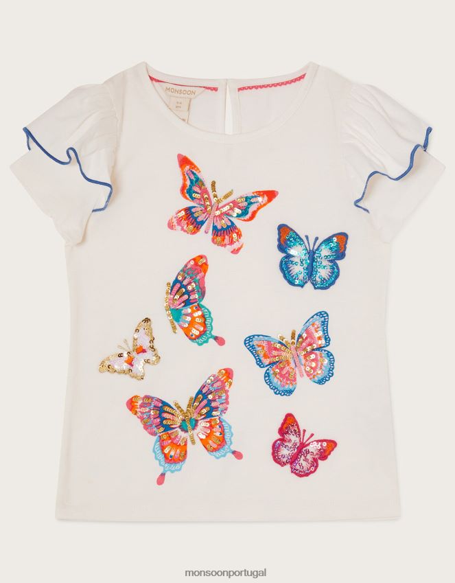 roupas top borboleta enfeitado com lantejoulas Monsoon garota marfim RPLH8F1811