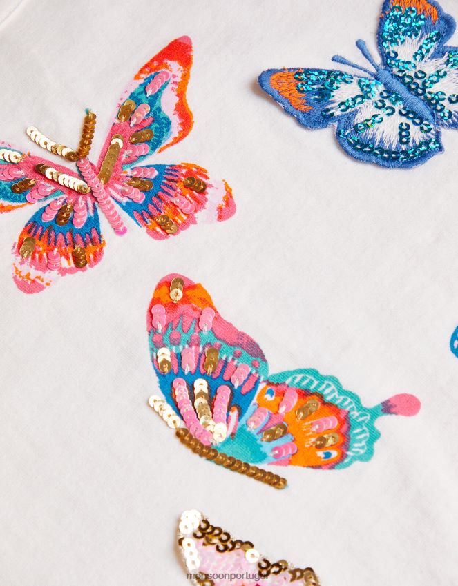 roupas top borboleta enfeitado com lantejoulas Monsoon garota marfim RPLH8F1811