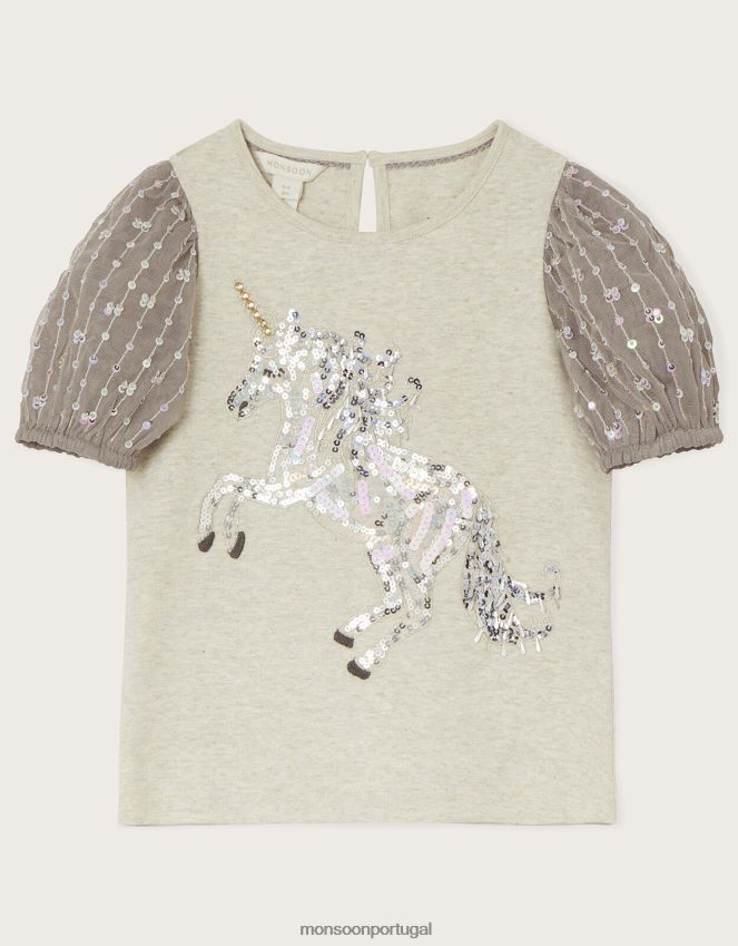 roupas top de manga bufante de unicórnio de lantejoulas Monsoon garota cinza RPLH8F1726