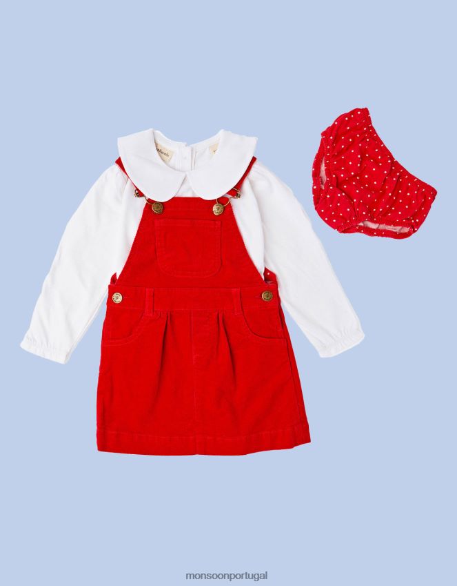 roupas Conjunto de vestido e cueca de veludo cotelê Dotty Monsoon crianças vermelho RPLH8F1781