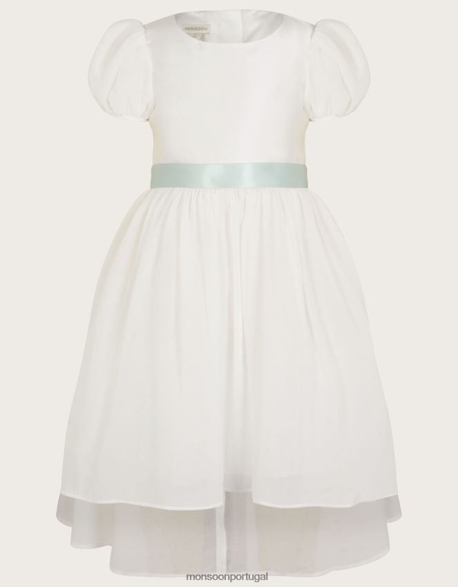 roupas aprecie o vestido de dama de honra com laço alto e baixo nas costas Monsoon garota marfim RPLH8F1919