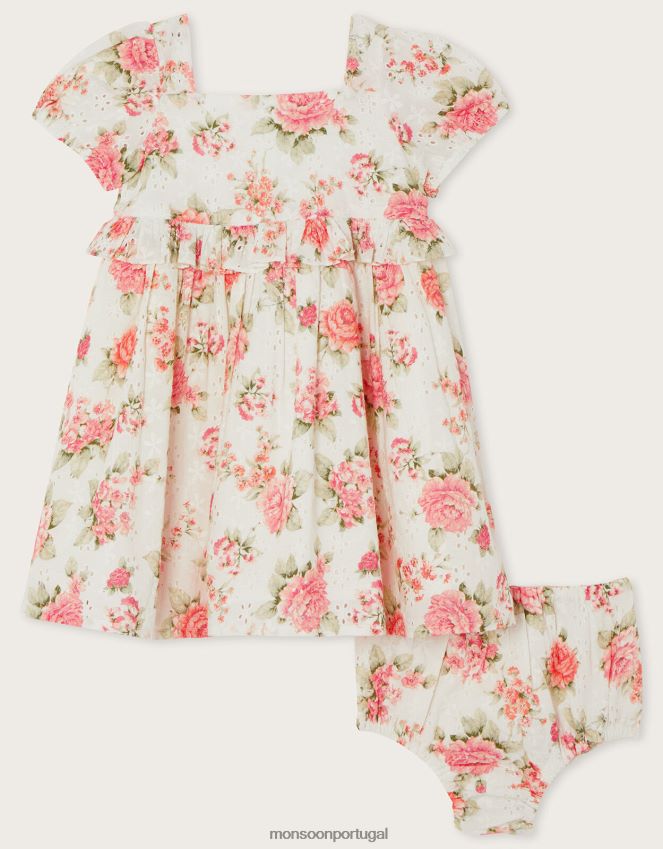 roupas conjunto de vestido e cueca com bordado floral rosa recém-nascido Monsoon crianças laranja (coral) RPLH8F2171