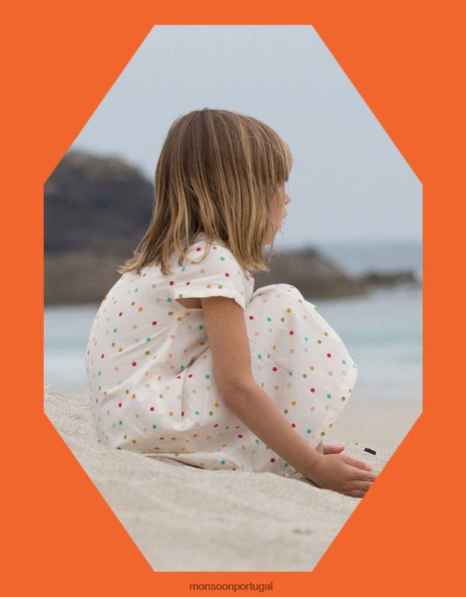 roupas pequeno vestido verde com manchas de arco-íris radicais Monsoon crianças branco RPLH8F2004