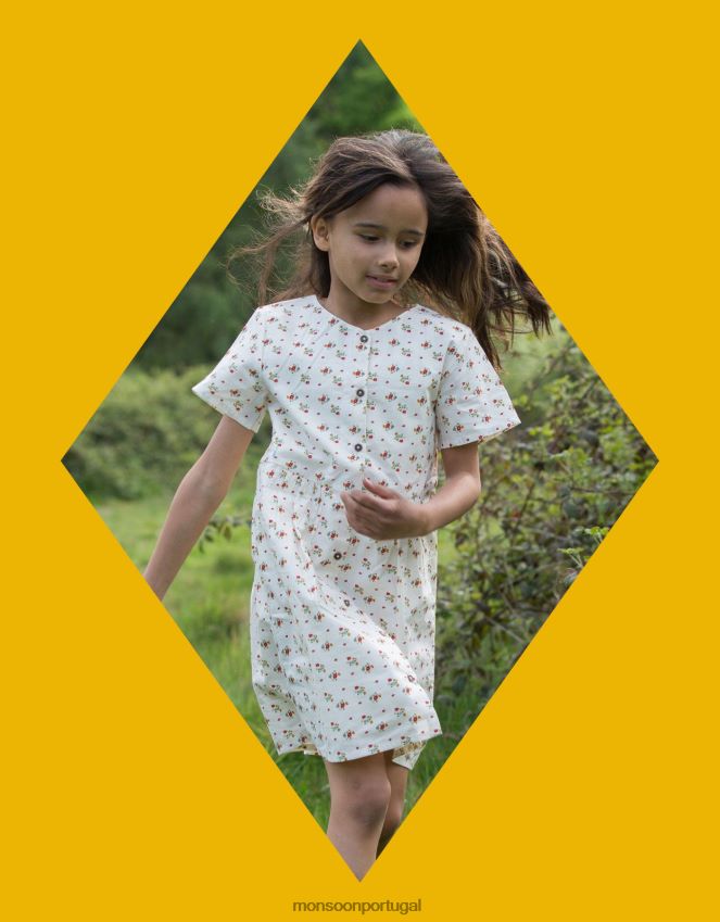 roupas pequenos radicais verdes flores da primavera abotoam o vestido Monsoon crianças multi RPLH8F1982