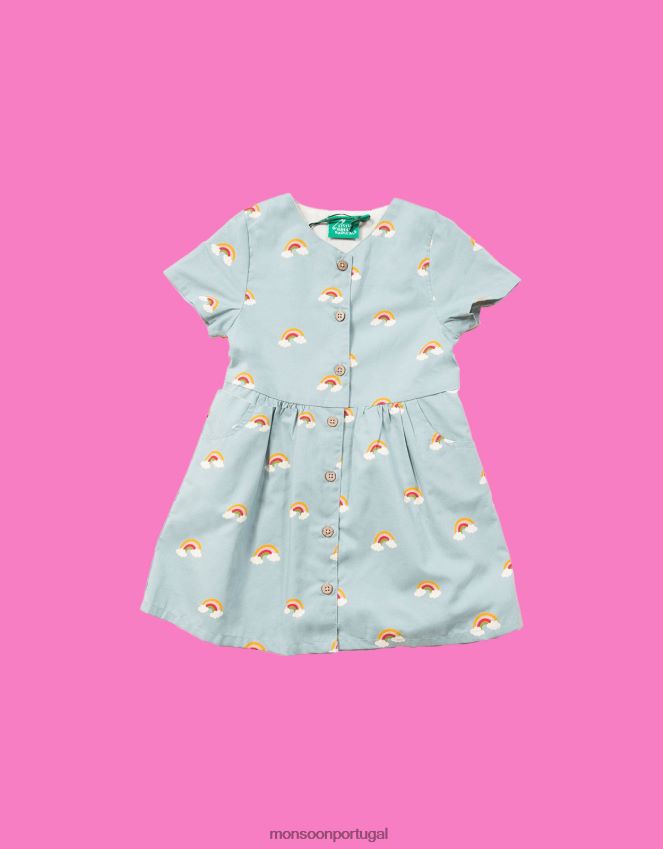 roupas pequenos radicais verdes sobre o botão do arco-íris no vestido Monsoon crianças azul (azul claro) RPLH8F1922