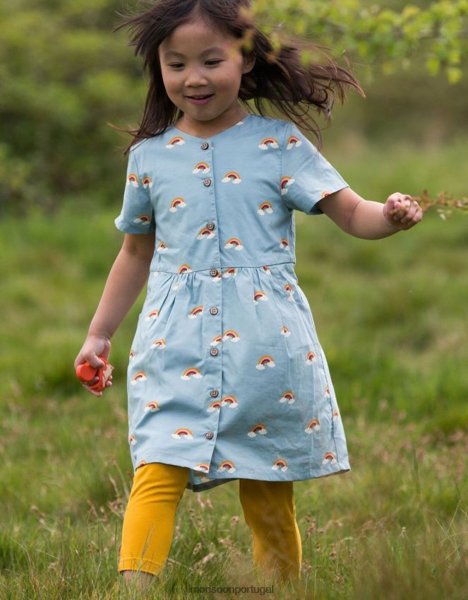 roupas pequenos radicais verdes sobre o botão do arco-íris no vestido Monsoon crianças azul (azul claro) RPLH8F1922