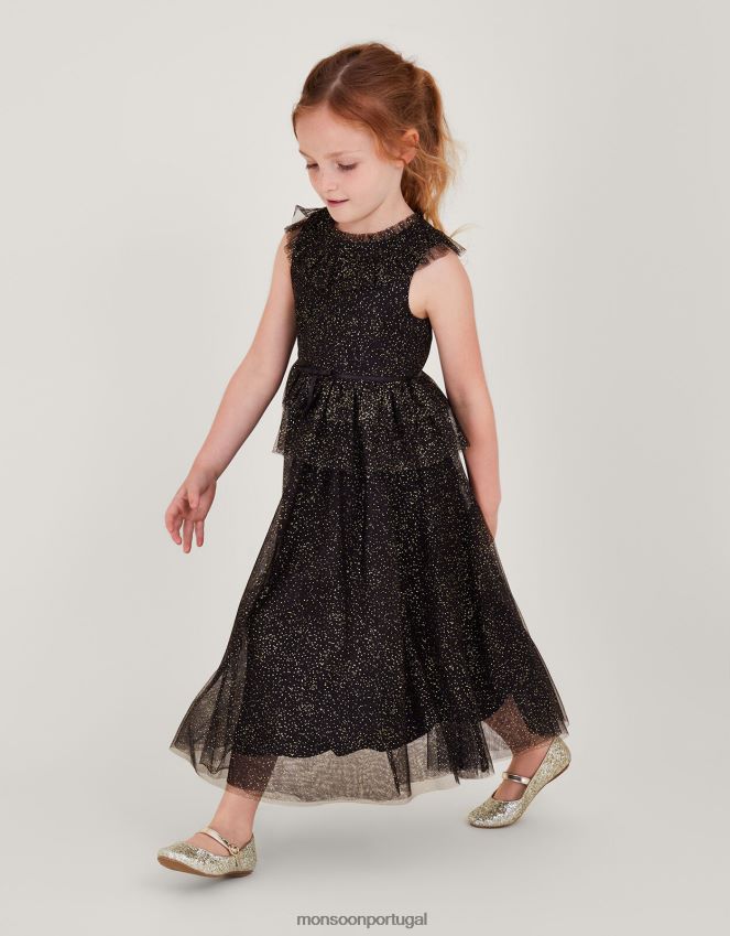 roupas terra das maravilhas vestido maxi com babados Alexandra Monsoon garota preto RPLH8F1686