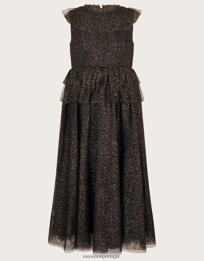 roupas terra das maravilhas vestido maxi com babados Alexandra Monsoon garota preto RPLH8F1686