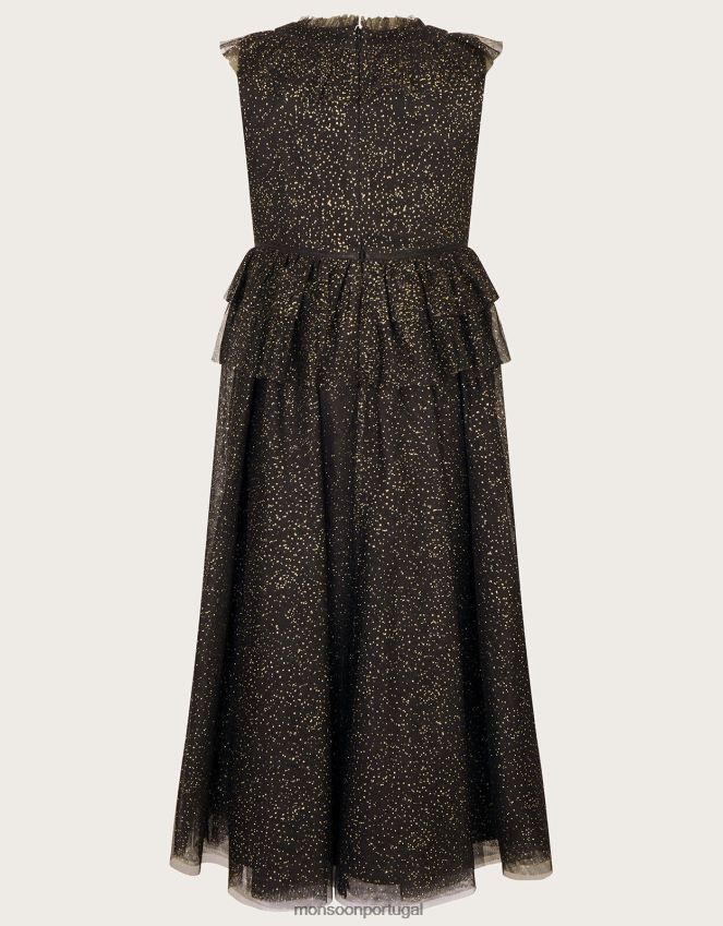 roupas terra das maravilhas vestido maxi com babados Alexandra Monsoon garota preto RPLH8F1686