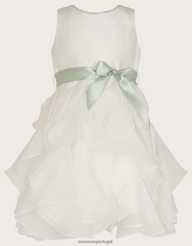 roupas vestido baby cannes organza com babados Monsoon garota marfim RPLH8F2064
