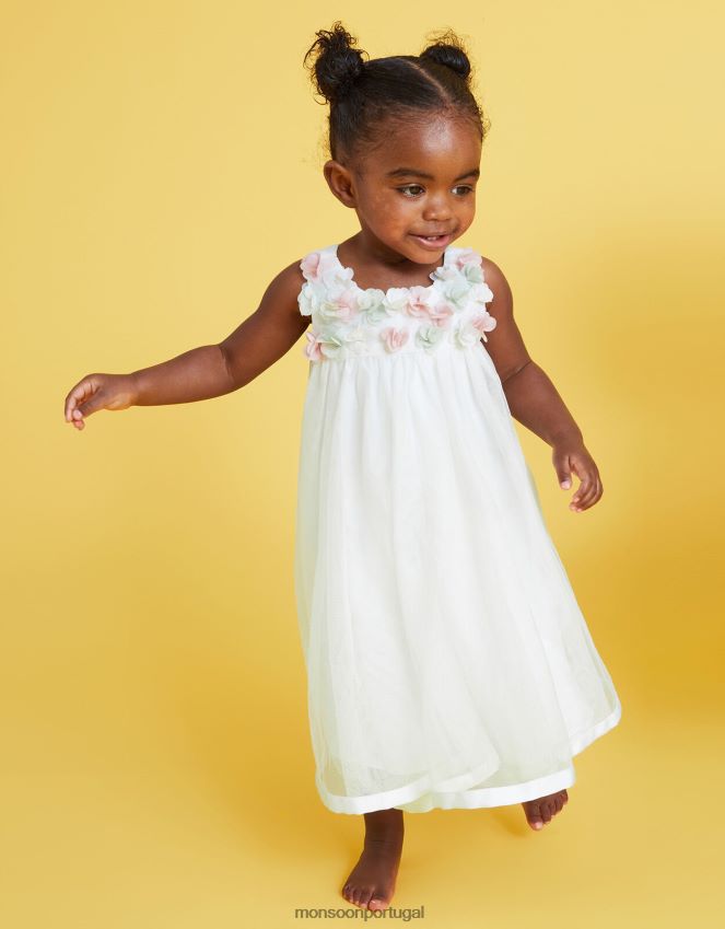 roupas vestido baby fiona flor 3d Monsoon garota marfim RPLH8F2144
