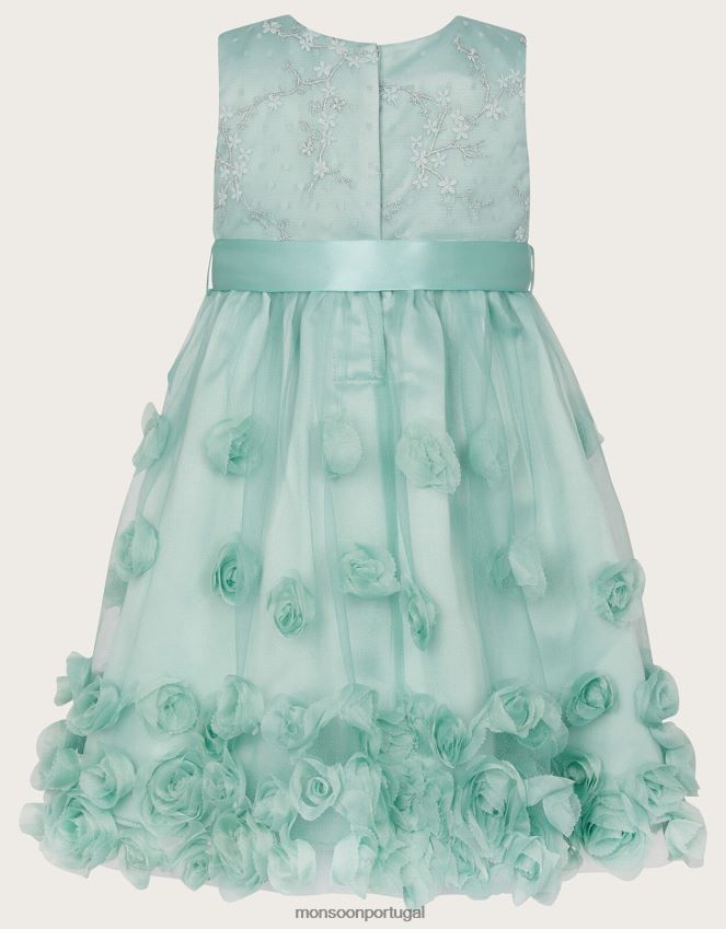 roupas vestido baby ivy 3d rosas alto baixo Monsoon garota verde RPLH8F2169