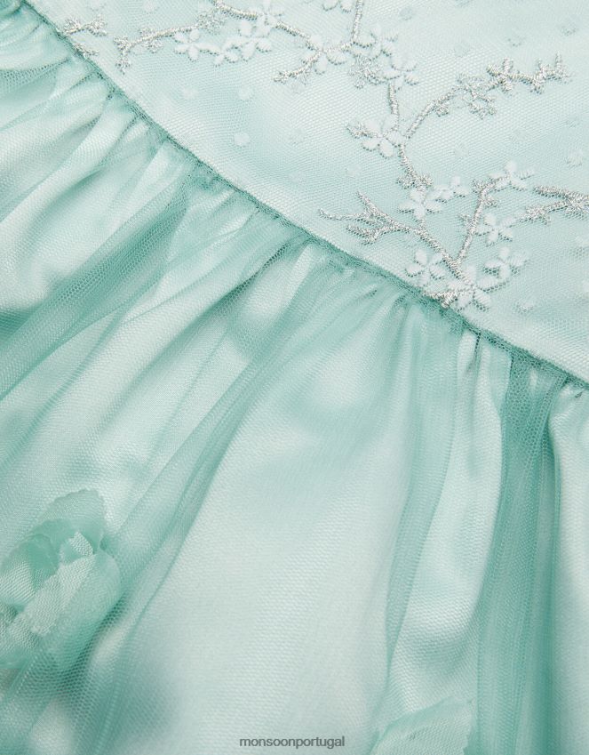roupas vestido baby ivy 3d rosas alto baixo Monsoon garota verde RPLH8F2169