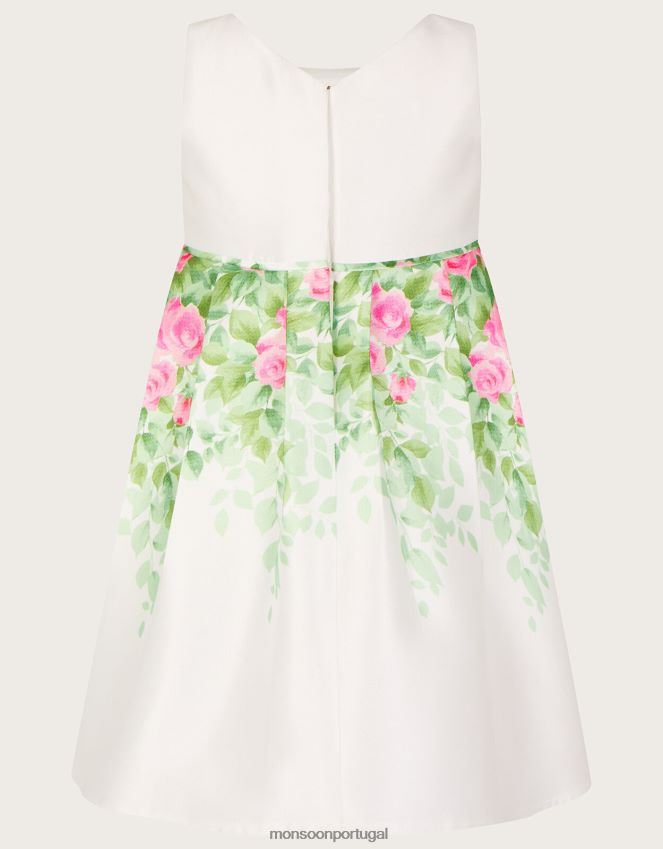 roupas vestido bebê duquesa rosa com estampa botânica Monsoon garota marfim RPLH8F2099