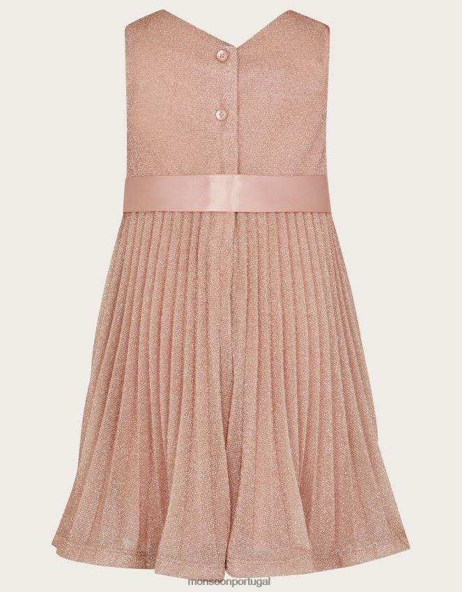 roupas vestido bebê plissado com rosas douradas Monsoon garota rosa RPLH8F2056