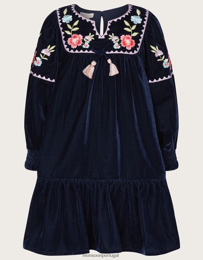 roupas vestido boho de veludo boutique Monsoon garota azul-marinho) RPLH8F1718