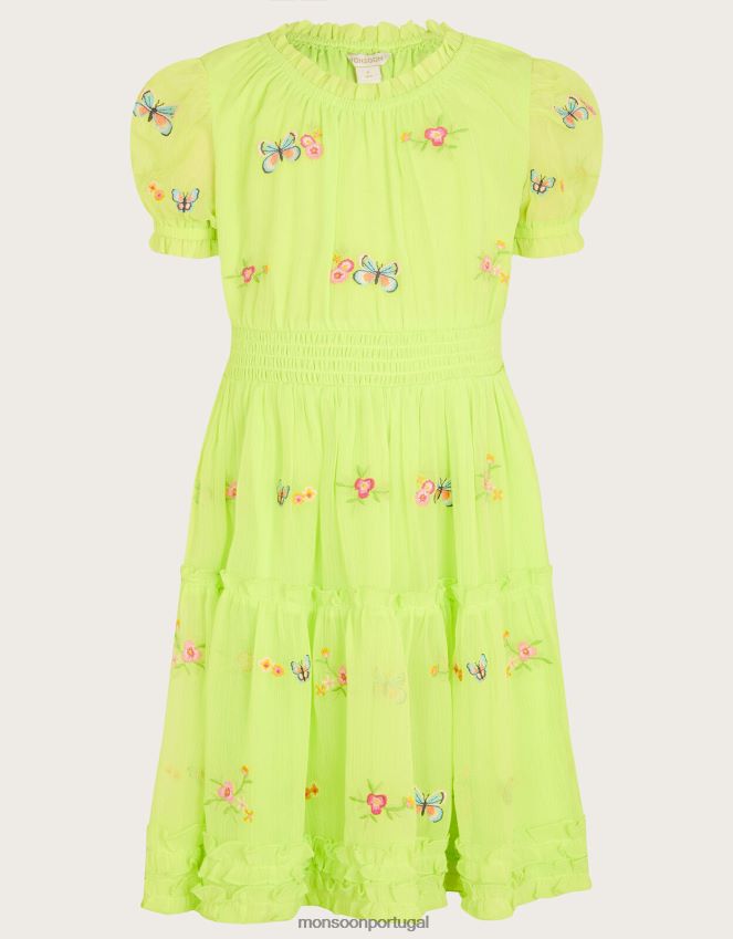 roupas vestido borboleta manga bufante bordado Monsoon garota verde (limão) RPLH8F1865