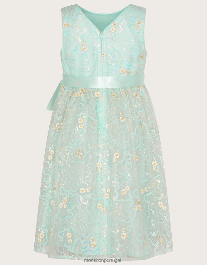 roupas vestido bordado com paetê margarida Monsoon garota verde (hortelã) RPLH8F1808