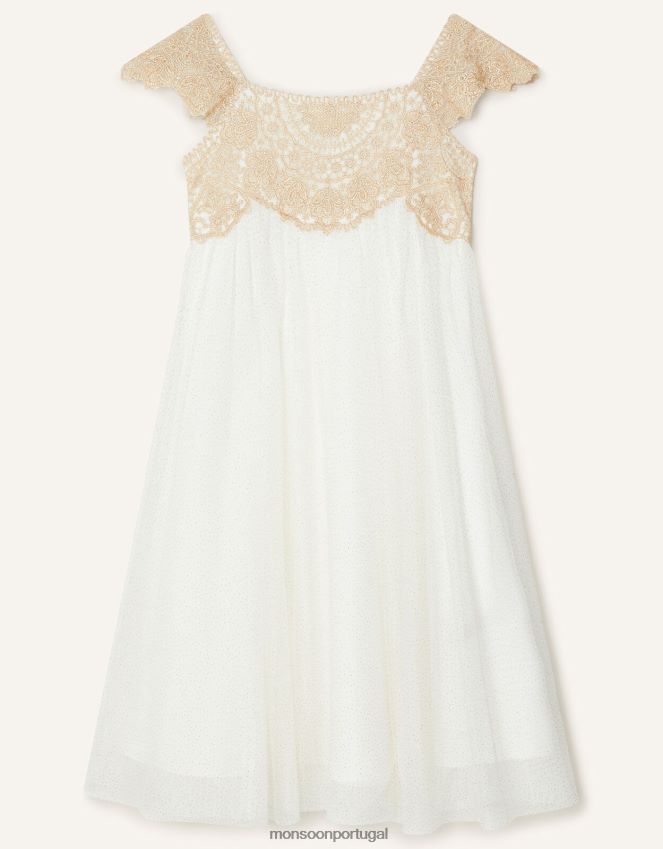 roupas vestido bordado estela Monsoon garota ouro RPLH8F1961