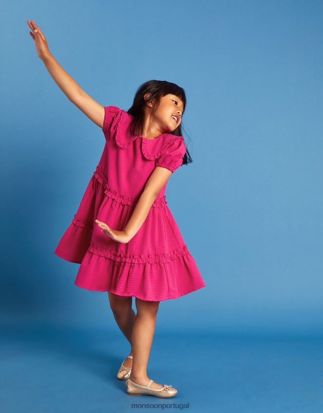 roupas vestido com detalhe de babado na gola Monsoon garota rosa (rosa brilhante) RPLH8F1757