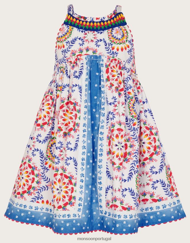 roupas vestido com detalhe de crochê em azulejo tradicional Monsoon garota marfim RPLH8F1874