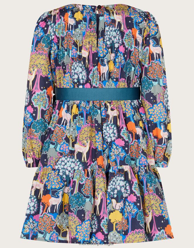 roupas vestido com estampa florestal Monsoon garota azul RPLH8F1738