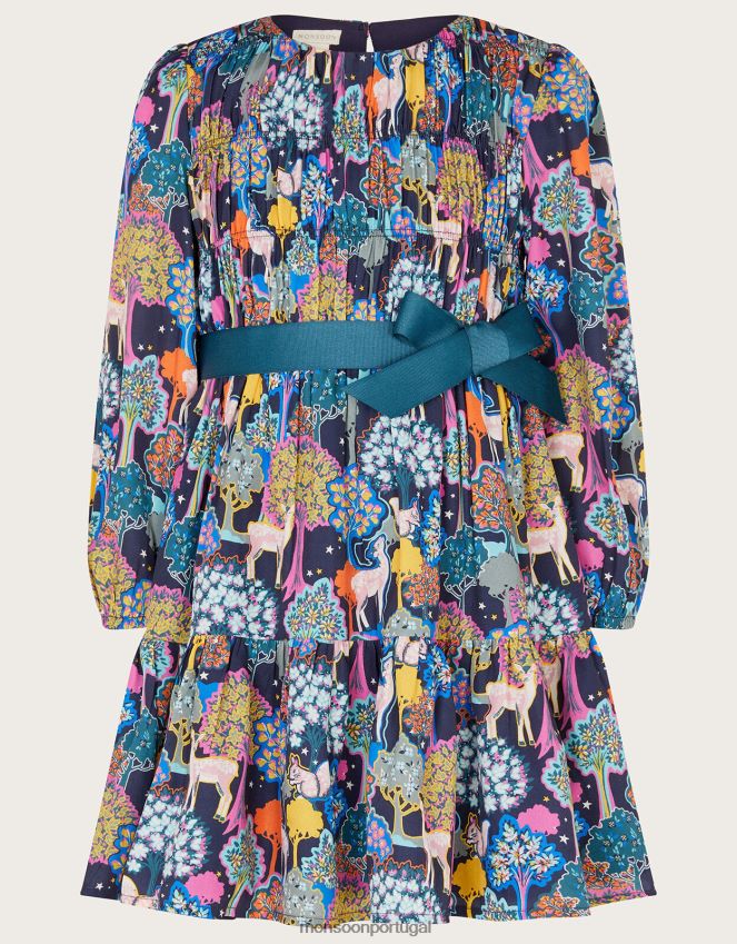 roupas vestido com estampa florestal Monsoon garota azul RPLH8F1759