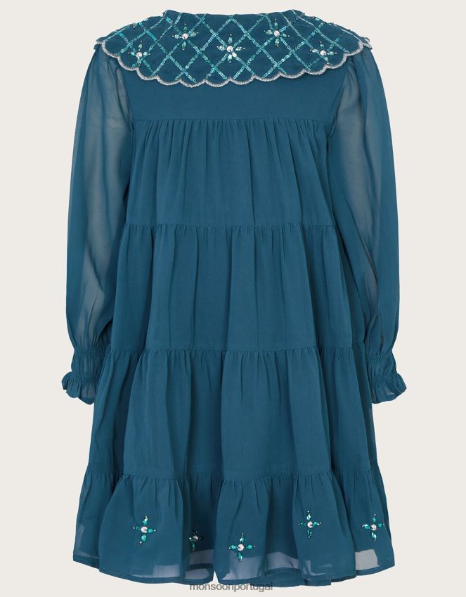 roupas vestido com gola decorada Monsoon garota cerceta RPLH8F1756