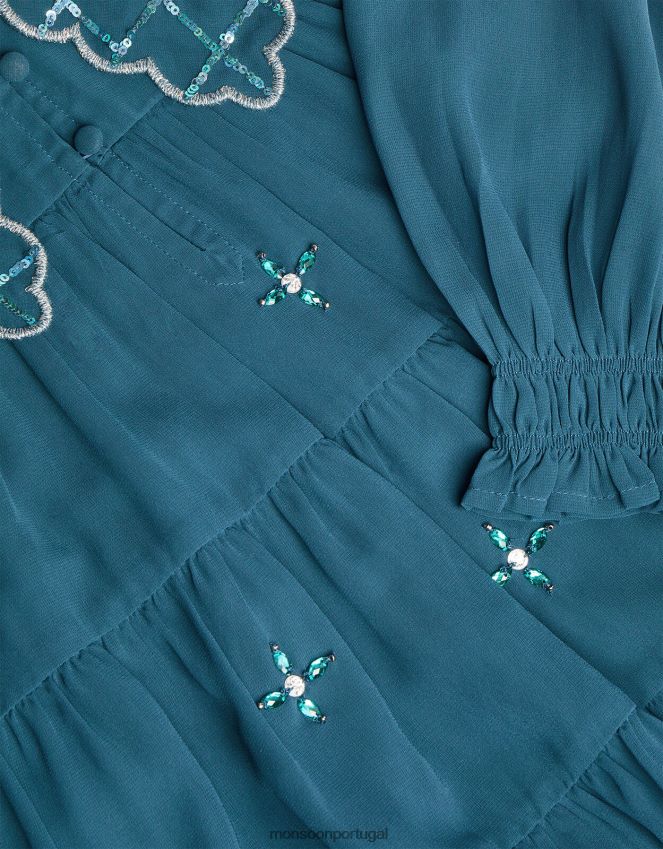 roupas vestido com gola decorada Monsoon garota cerceta RPLH8F1756