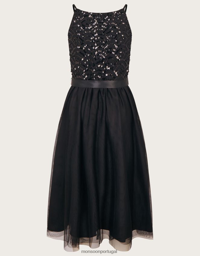 roupas vestido de baile deco de lantejoulas verdade Monsoon garota preto RPLH8F1662