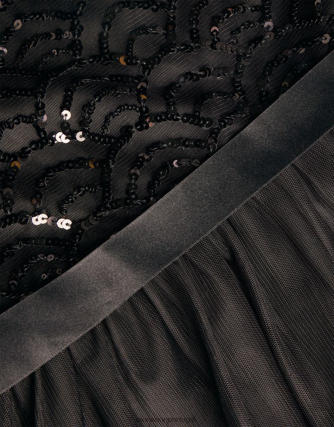 roupas vestido de baile deco de lantejoulas verdade Monsoon garota preto RPLH8F1662