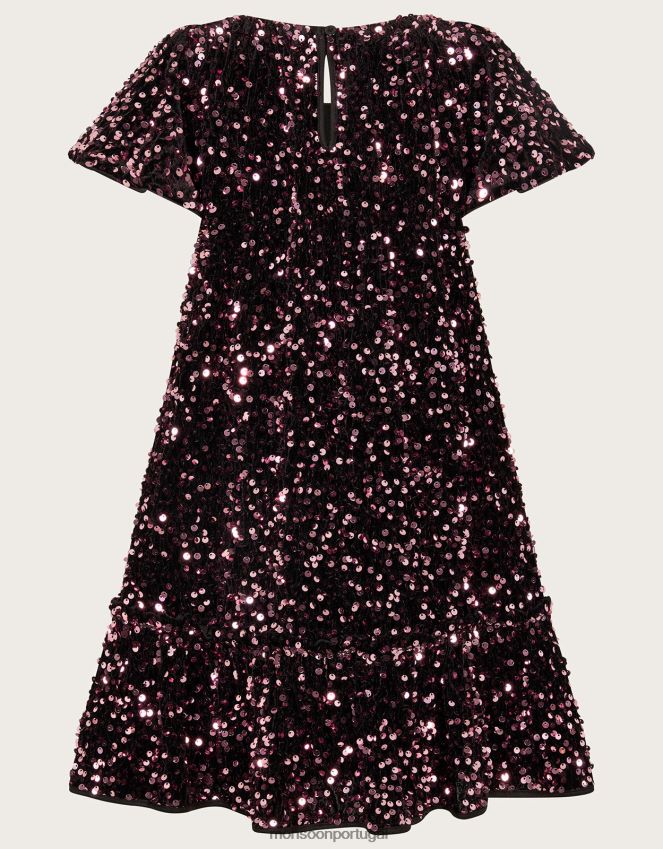 roupas vestido de balanço de veludo com lantejoulas Monsoon garota rosa RPLH8F1628