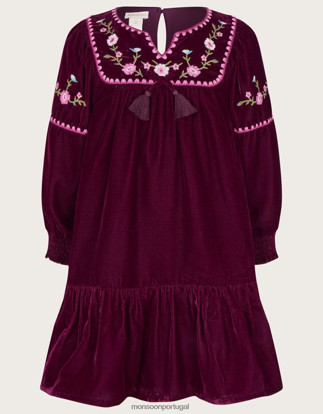 roupas vestido de bata bordado Monsoon garota vermelho (bordô) RPLH8F1629