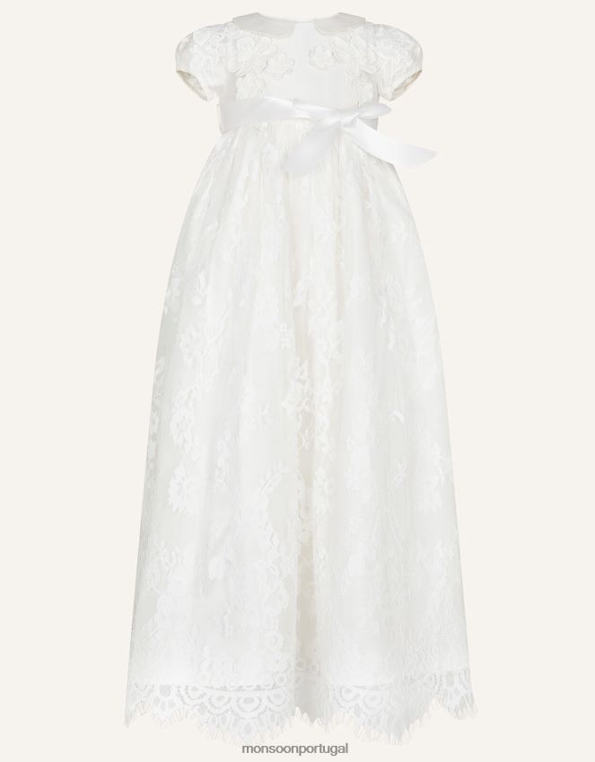roupas vestido de batizado de seda provenza bebê Monsoon garota marfim RPLH8F2172