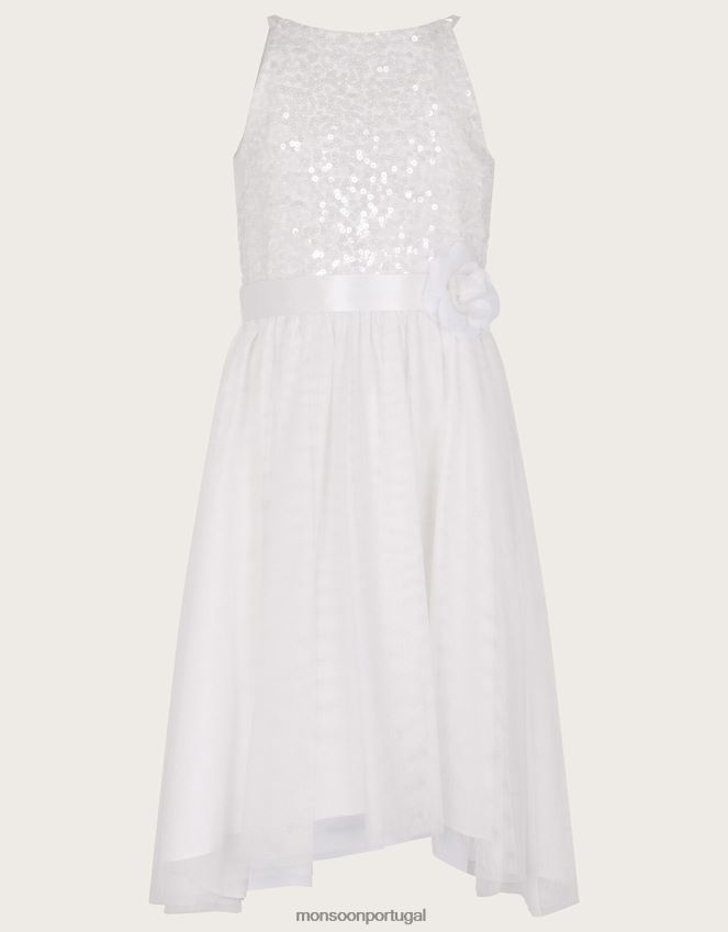 roupas vestido de dama de honra de lantejoulas da verdade Monsoon garota marfim RPLH8F1587