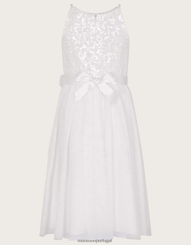 roupas vestido de dama de honra de lantejoulas da verdade Monsoon garota marfim RPLH8F1587