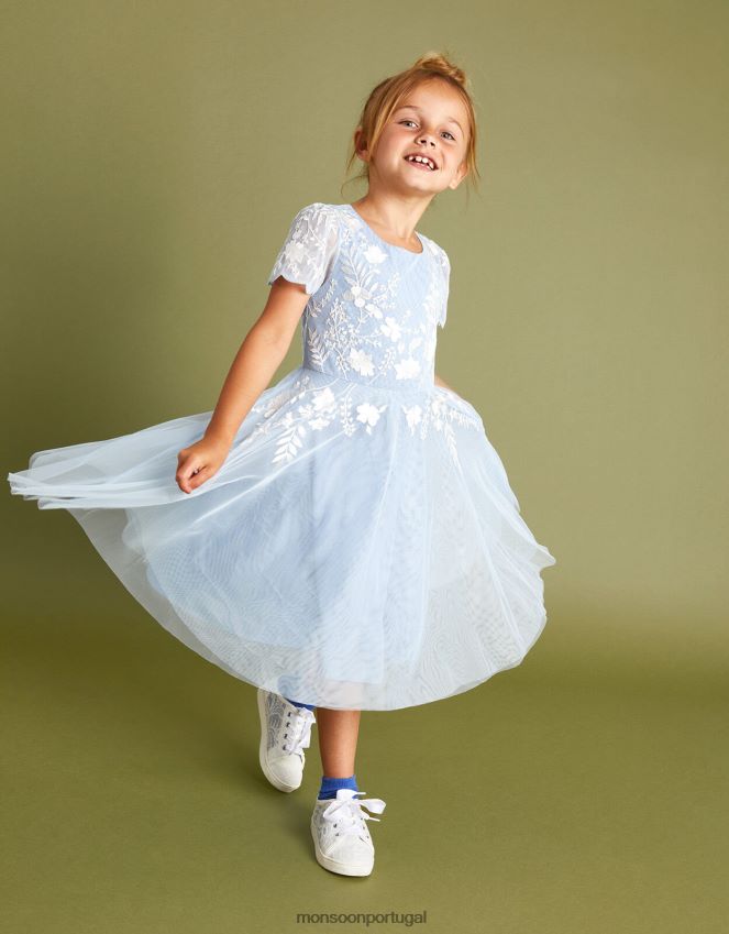roupas vestido de festa de tule bordado emmy Monsoon garota azul RPLH8F1569