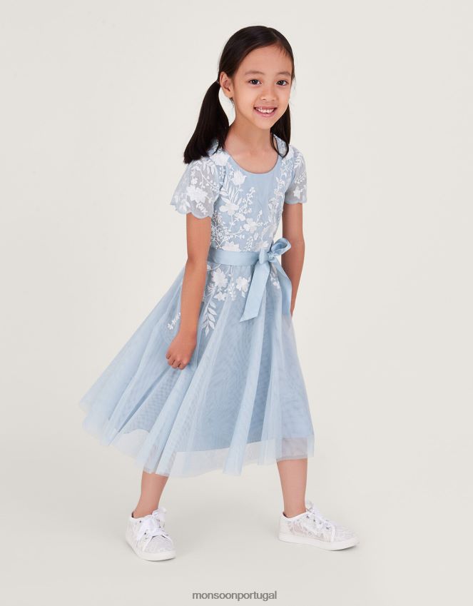 roupas vestido de festa de tule bordado emmy Monsoon garota azul RPLH8F1569
