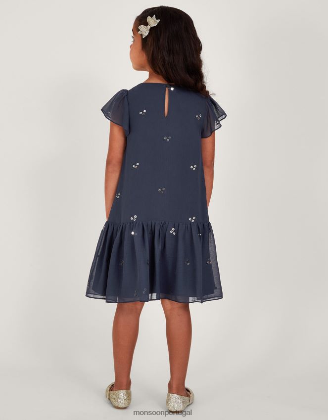 roupas vestido de festa em chiffon com lantejoulas Monsoon garota azul-marinho) RPLH8F1733