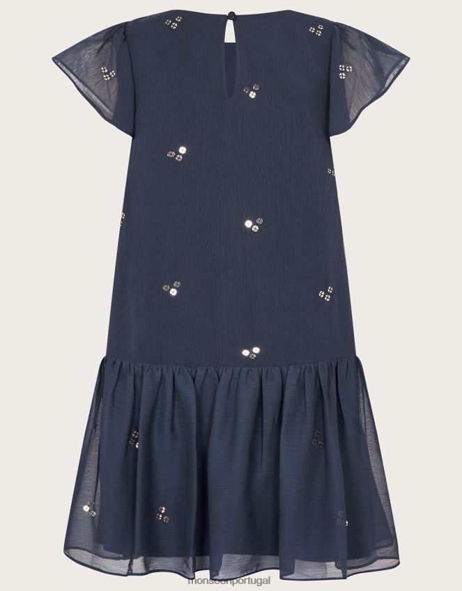 roupas vestido de festa em chiffon com lantejoulas Monsoon garota azul-marinho) RPLH8F1733